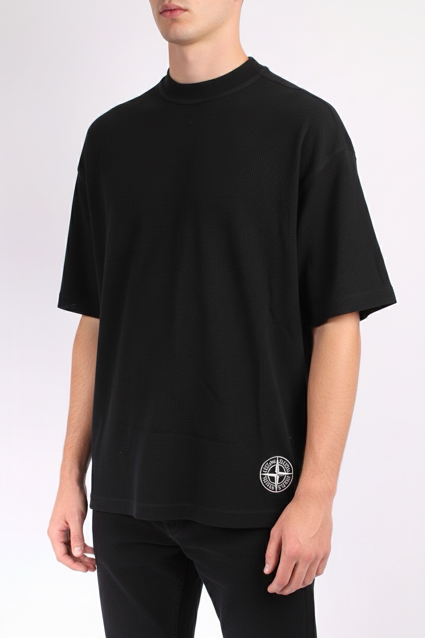 STONE ISLAND Black Cotton T-shirt logo