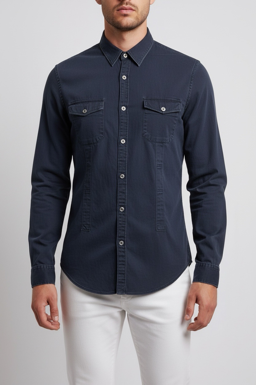 GUCCI Navy Cotton Shirt GG Monogram