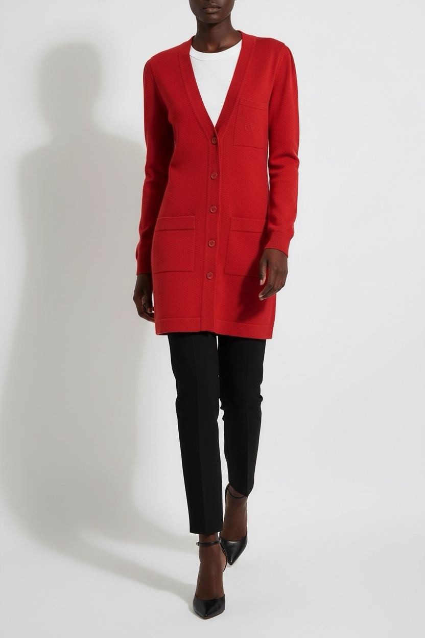 VALENTINO Red logo cardigan dress