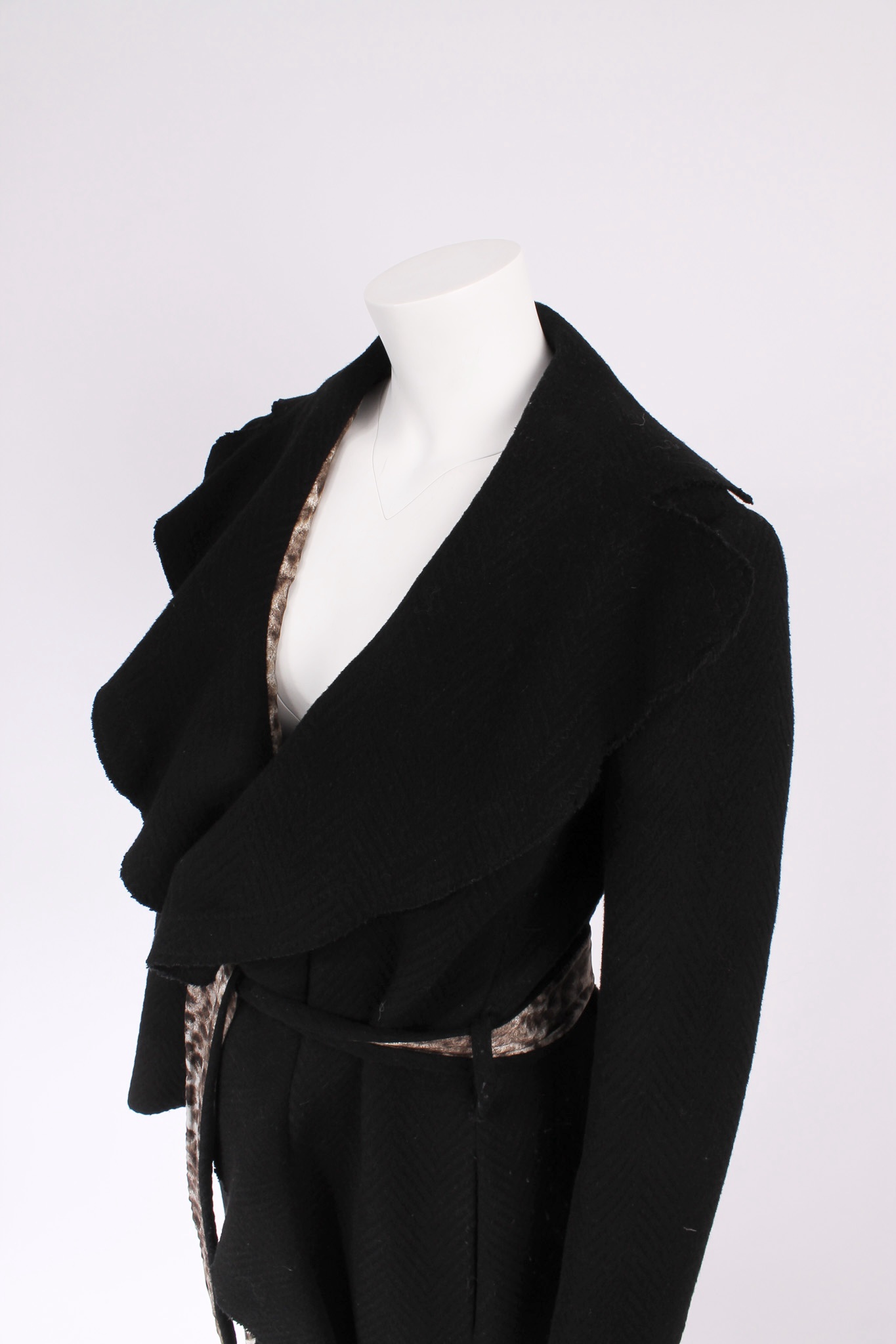 Alternative view of CAVALLI Black Wool Coat-Leopard lining