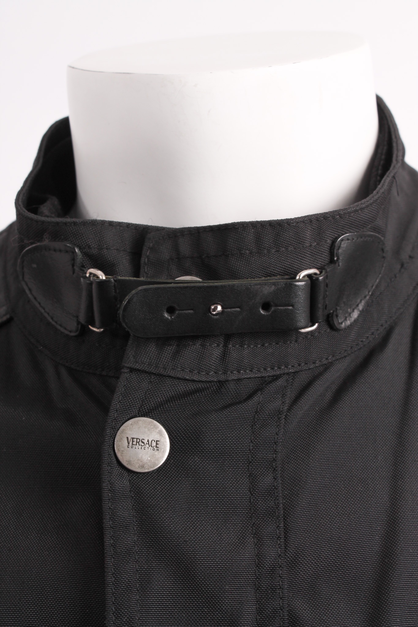 Alternative view of VERSACE Black Leather Coat Belted Double Zip Jacket