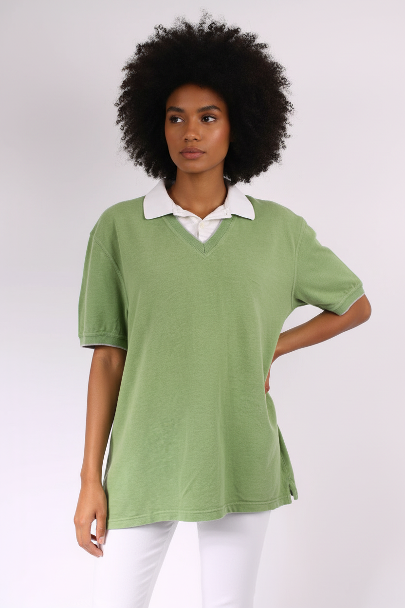 BRUNELLO CUCINELLI Premium Polo Shirt Green V-Neck