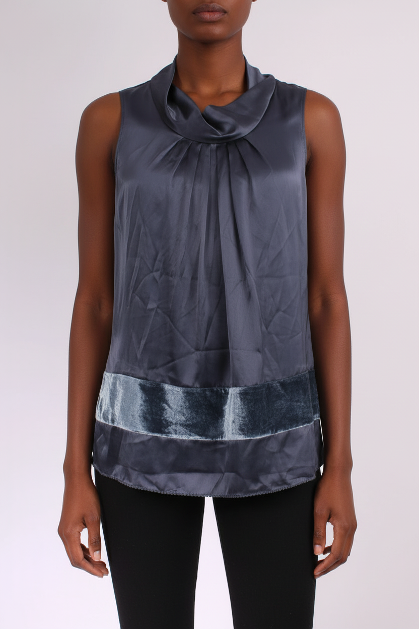 ETRO Navy Silk Sleeveless Top